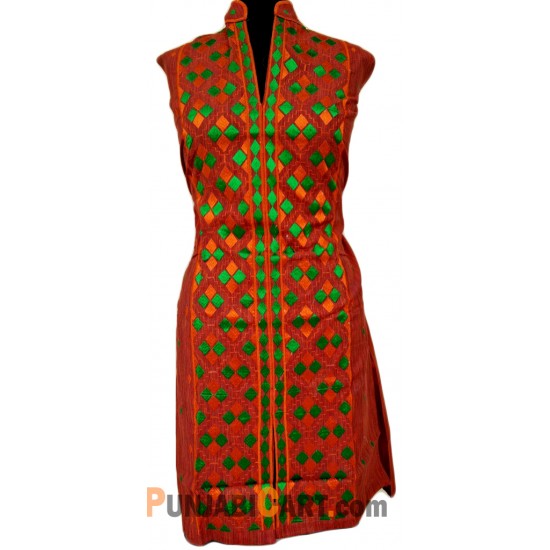 Phulkari Kurti - Semistitched (Dark Peach)