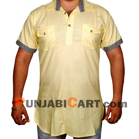 Men's Short Kurta (Yellow)