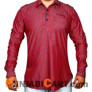Men's Short Kurta - Striped (Red)