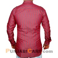 Men's Short Kurta - Striped (Red)