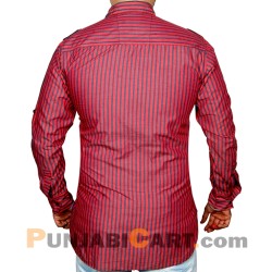 Men's Short Kurta - Striped (Red) Men's Short Kurta - Striped (Red)