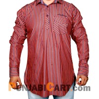 Men's Short Kurta - Striped (Orange)