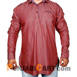 Men's Short Kurta - Striped (Orange)