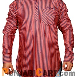 Men's Short Kurta - Striped (Orange)