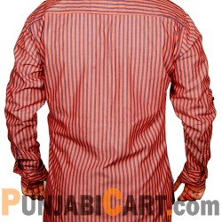 Men's Short Kurta - Striped (Orange)