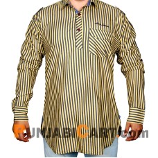 Men's Short Kurta - Striped (Yellow)