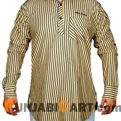 Men's Short Kurta - Striped (Yellow)