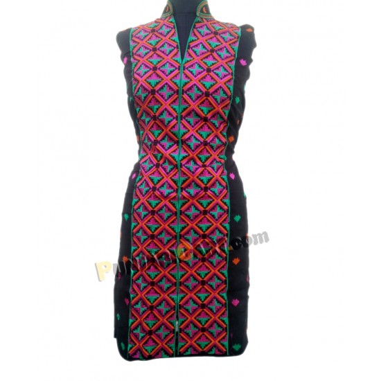 Phulkari Kurti - Semistitched (Black)