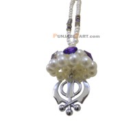 Khanda with Pearls and Purple Crystal Chabba and Chain - Car Hanging