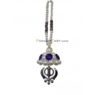 Khanda with Pearls and Purple Crystal Chabba and Chain - Car Hanging