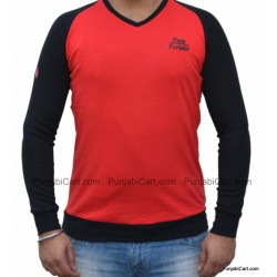 Pure Punjabi V-Neck T-Shirt (Red & Black)