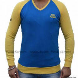 Pure Punjabi V-Neck T-Shirt (Yellow & Royal)